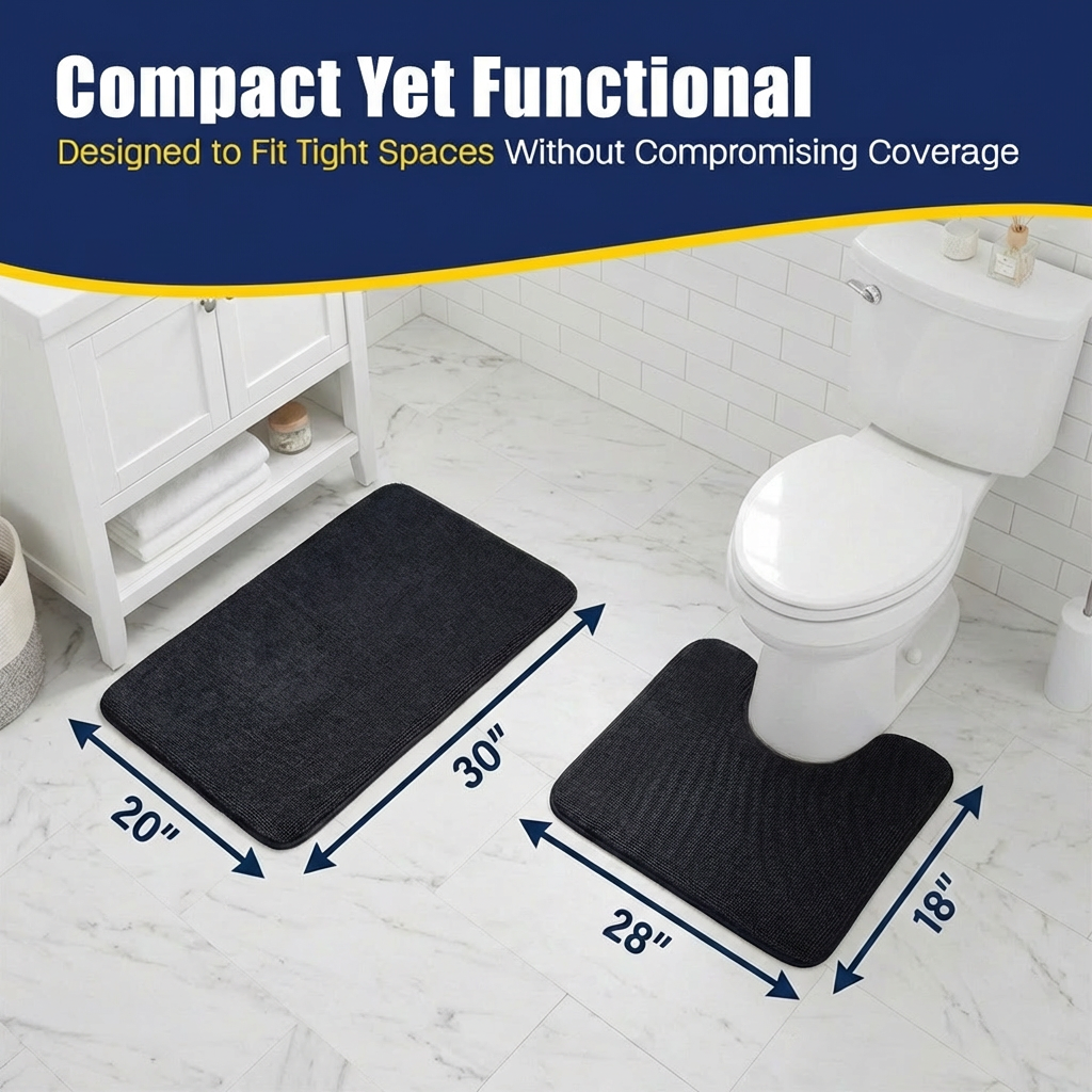 Muddy Mat® CloudStep Bathroom Rugs 2 Piece Set, Non Slip Bath Mats for Bathroom, Absorbent Memory Foam Chenille, Machine Washable Quick Dry Toilet Rug Set, 20"x30" + 20"x20" U-Shaped
