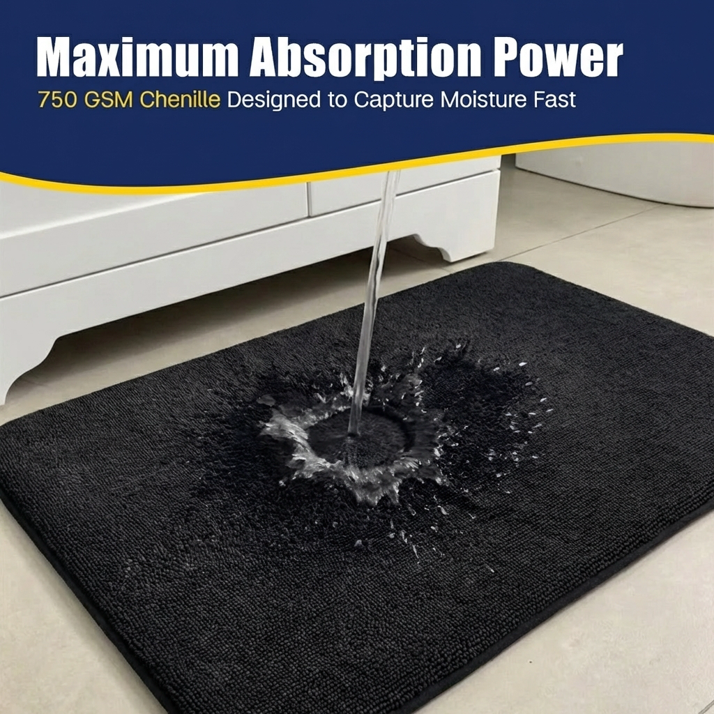 Muddy Mat® CloudStep Bathroom Rugs 2 Piece Set, Non Slip Bath Mats for Bathroom, Absorbent Memory Foam Chenille, Machine Washable Quick Dry Toilet Rug Set, 20"x30" + 20"x20" U-Shaped