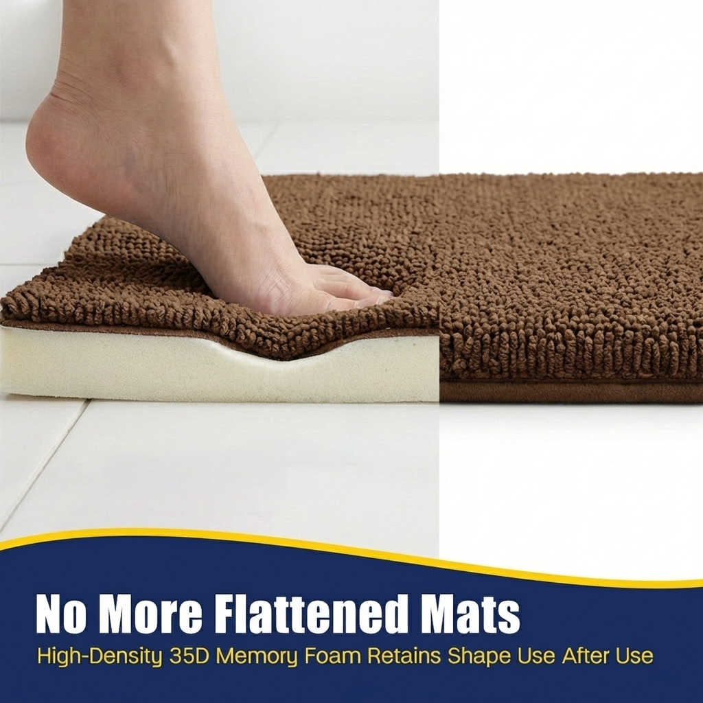 Muddy Mat® CloudStep Bathroom Rugs 2 Piece Set, Non Slip Bath Mats for Bathroom, Absorbent Memory Foam Chenille, Machine Washable Quick Dry Toilet Rug Set, 20"x30" + 20"x20" U-Shaped