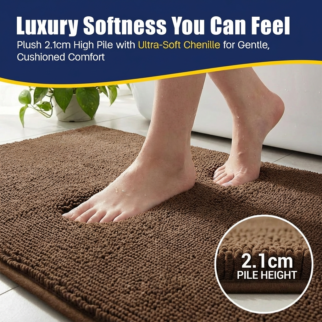 Muddy Mat® CloudStep Bathroom Rugs, Non Slip Bath Mats for Bathroom, Super Absorbent Memory Foam Chenille, Quick Dry Machine Washable Thick Toilet Rug for Shower Tub and Floor