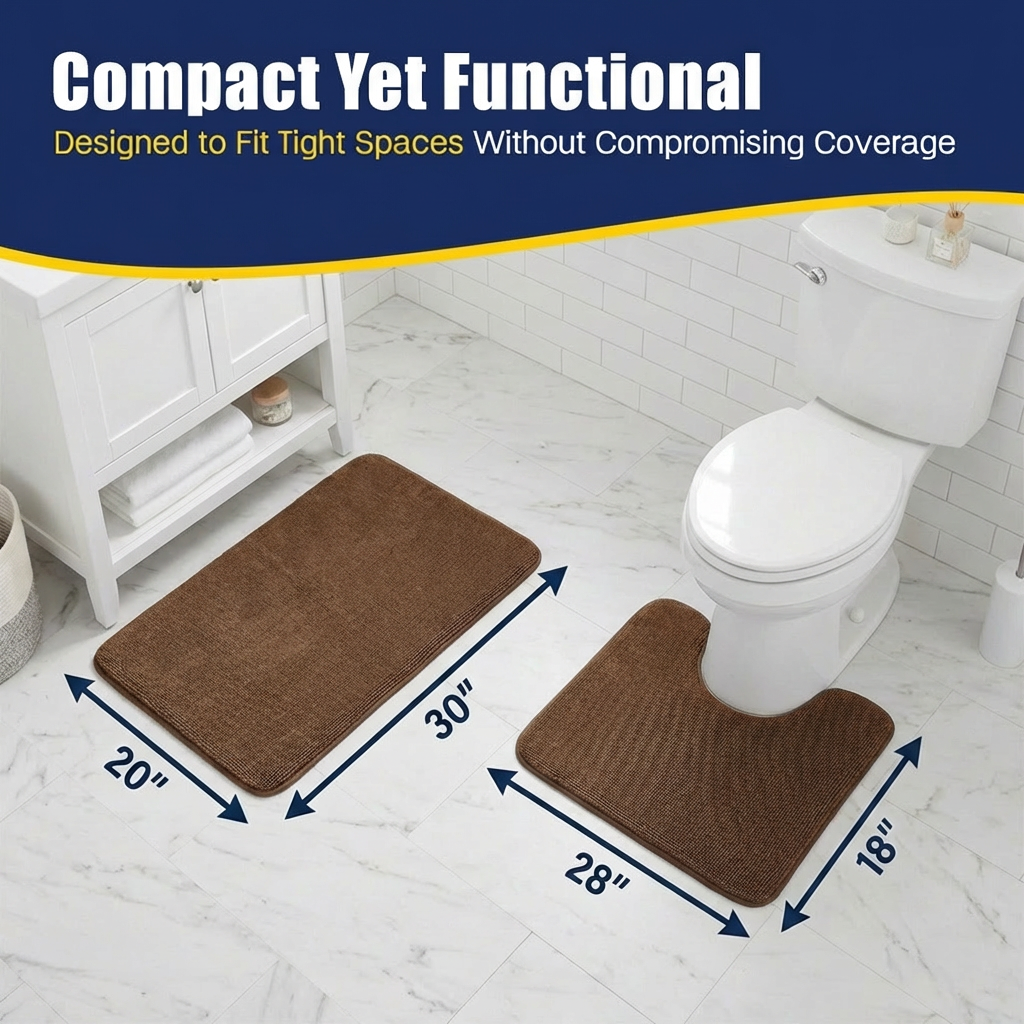 Muddy Mat® CloudStep Bathroom Rugs 2 Piece Set, Non Slip Bath Mats for Bathroom, Absorbent Memory Foam Chenille, Machine Washable Quick Dry Toilet Rug Set, 20"x30" + 20"x20" U-Shaped