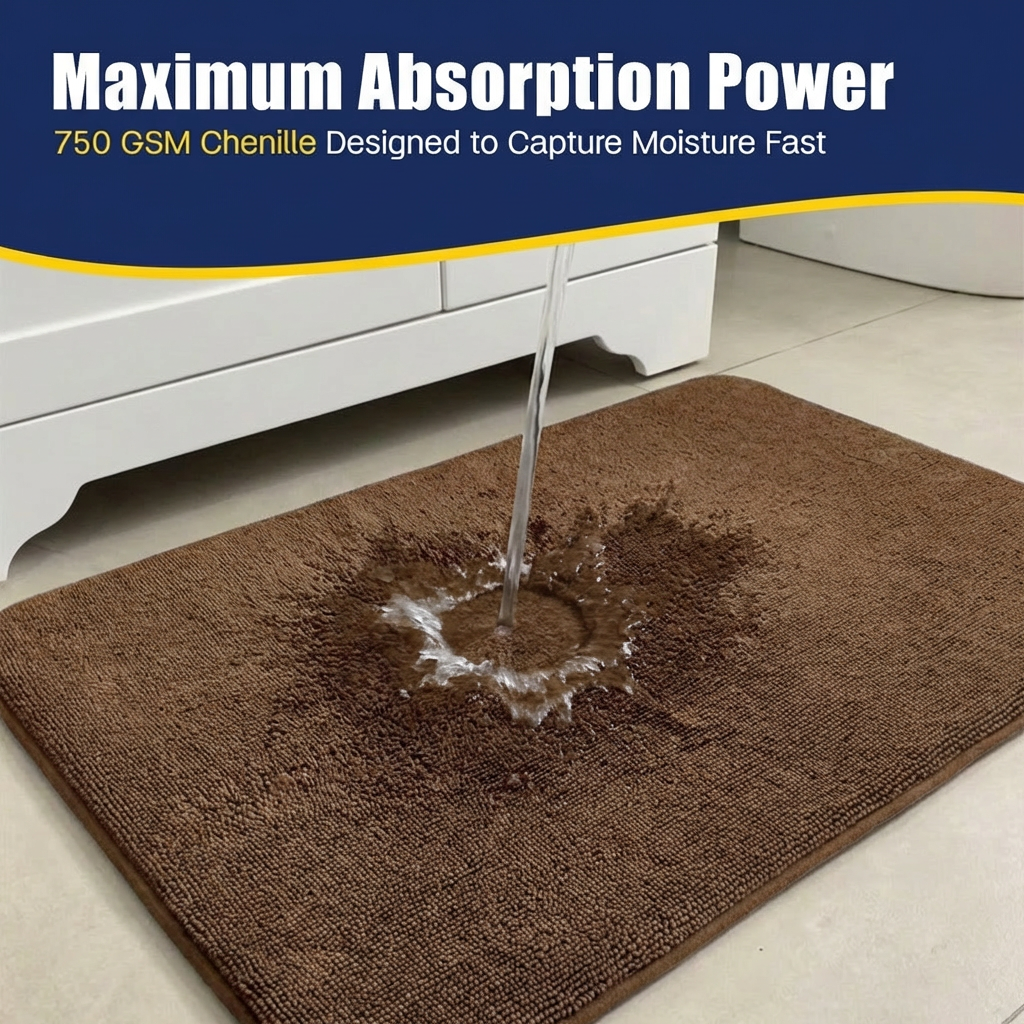 Muddy Mat® CloudStep Bathroom Rugs 2 Piece Set, Non Slip Bath Mats for Bathroom, Absorbent Memory Foam Chenille, Machine Washable Quick Dry Toilet Rug Set, 20"x30" + 20"x20" U-Shaped