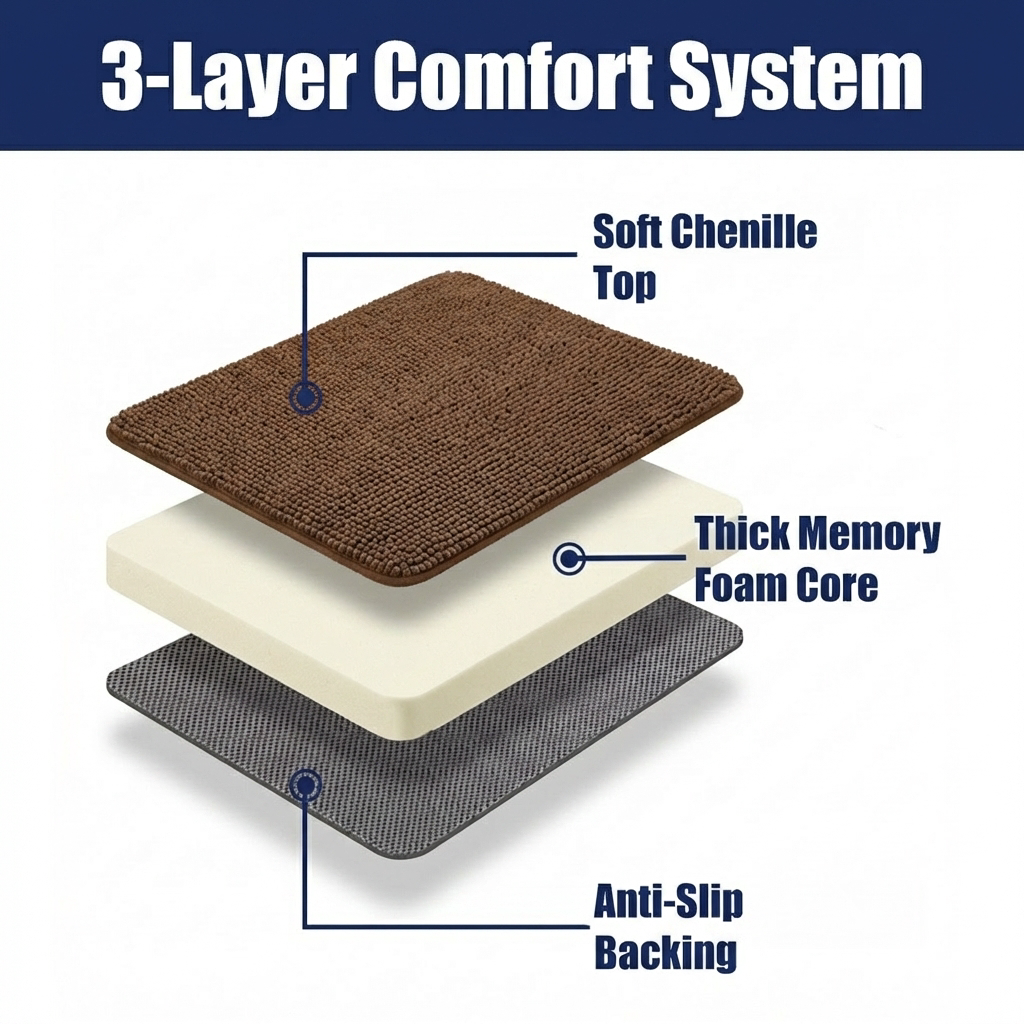 Muddy Mat® CloudStep Bathroom Rugs, Non Slip Bath Mats for Bathroom, Super Absorbent Memory Foam Chenille, Quick Dry Machine Washable Thick Toilet Rug for Shower Tub and Floor