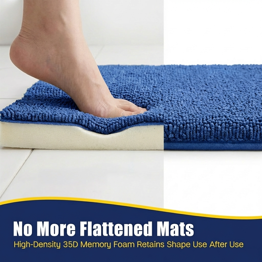Muddy Mat® CloudStep Bathroom Rugs, Non Slip Bath Mats for Bathroom, Super Absorbent Memory Foam Chenille, Quick Dry Machine Washable Thick Toilet Rug for Shower Tub and Floor