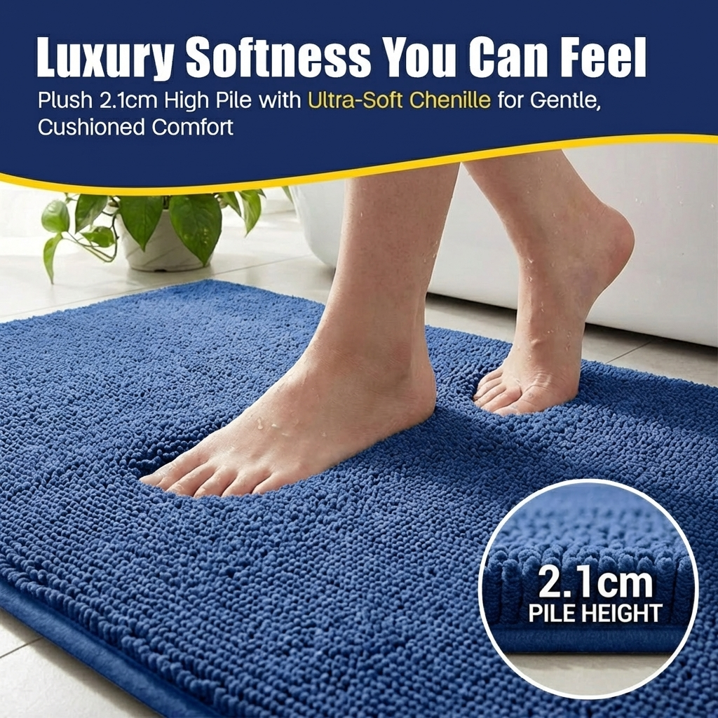 Muddy Mat® CloudStep Bathroom Rugs, Non Slip Bath Mats for Bathroom, Super Absorbent Memory Foam Chenille, Quick Dry Machine Washable Thick Toilet Rug for Shower Tub and Floor