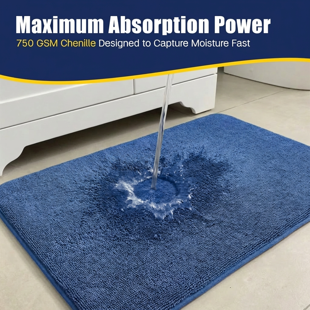 Muddy Mat® CloudStep Bathroom Rugs 2 Piece Set, Non Slip Bath Mats for Bathroom, Absorbent Memory Foam Chenille, Machine Washable Quick Dry Toilet Rug Set, 20"x30" + 20"x20" U-Shaped