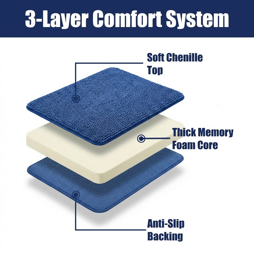Muddy Mat® CloudStep Bathroom Rugs, Non Slip Bath Mats for Bathroom, Super Absorbent Memory Foam Chenille, Quick Dry Machine Washable Thick Toilet Rug for Shower Tub and Floor