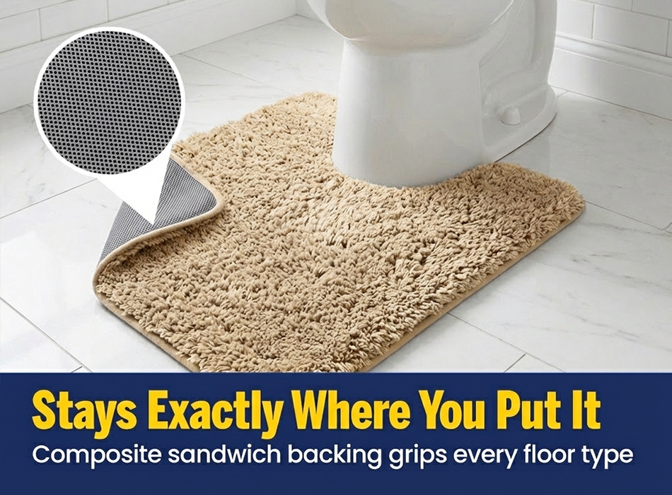 Muddy Mat® Fluffy Bathroom Rugs 2 Piece Set, Soft Absorbent Microfiber Bath Mats, Non Slip, Quick Dry, Machine Washable for Floor, Tub, Shower & Toilet, 20"x30" + 20"x20" U-Shaped