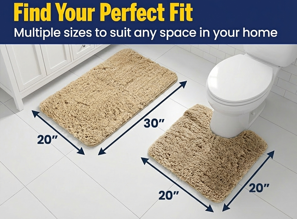 Muddy Mat® Fluffy Bathroom Rug, Soft Absorbent Microfiber Bath Mat, Non Slip, Quick Dry, Machine Washable for Bathroom Floor, Tub, Shower, Toilet and Sink