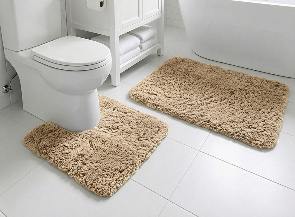Muddy Mat® Fluffy Bathroom Rugs 2 Piece Set, Soft Absorbent Microfiber Bath Mats, Non Slip, Quick Dry, Machine Washable for Floor, Tub, Shower & Toilet, 20"x30" + 20"x20" U-Shaped