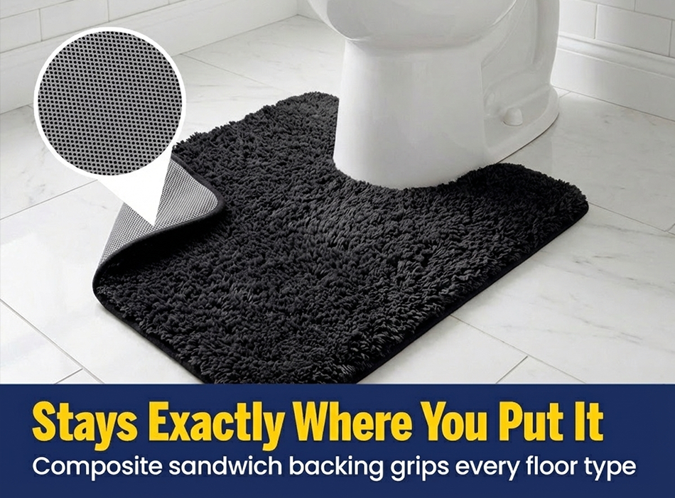 Muddy Mat® Fluffy Bathroom Rugs 2 Piece Set, Soft Absorbent Microfiber Bath Mats, Non Slip, Quick Dry, Machine Washable for Floor, Tub, Shower & Toilet, 20"x30" + 20"x20" U-Shaped
