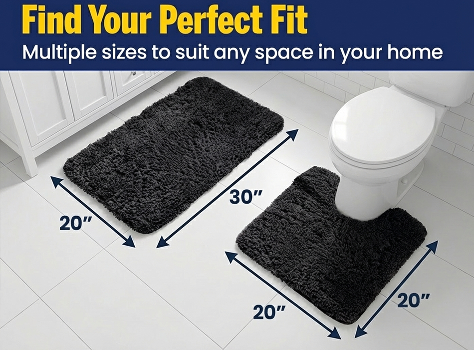 Muddy Mat® Fluffy Bathroom Rugs 2 Piece Set, Soft Absorbent Microfiber Bath Mats, Non Slip, Quick Dry, Machine Washable for Floor, Tub, Shower & Toilet, 20"x30" + 20"x20" U-Shaped