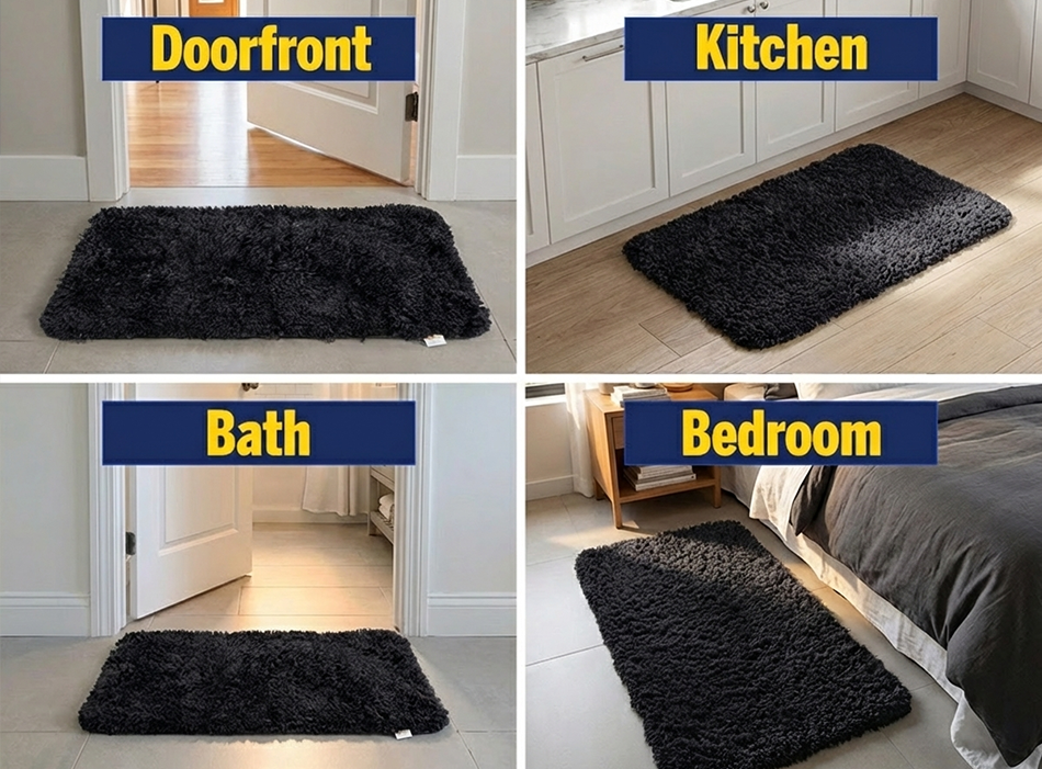 Muddy Mat® Fluffy Bathroom Rugs 2 Piece Set, Soft Absorbent Microfiber Bath Mats, Non Slip, Quick Dry, Machine Washable for Floor, Tub, Shower & Toilet, 20"x30" + 20"x20" U-Shaped