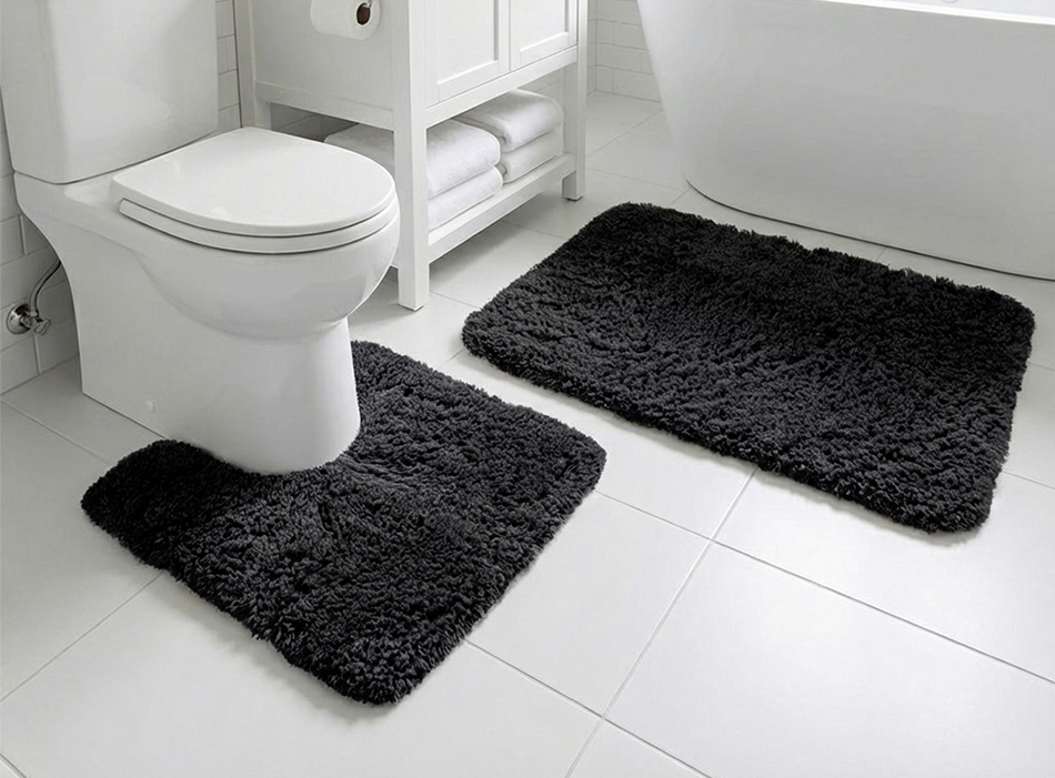 Muddy Mat® Fluffy Bathroom Rugs 2 Piece Set, Soft Absorbent Microfiber Bath Mats, Non Slip, Quick Dry, Machine Washable for Floor, Tub, Shower & Toilet, 20"x30" + 20"x20" U-Shaped
