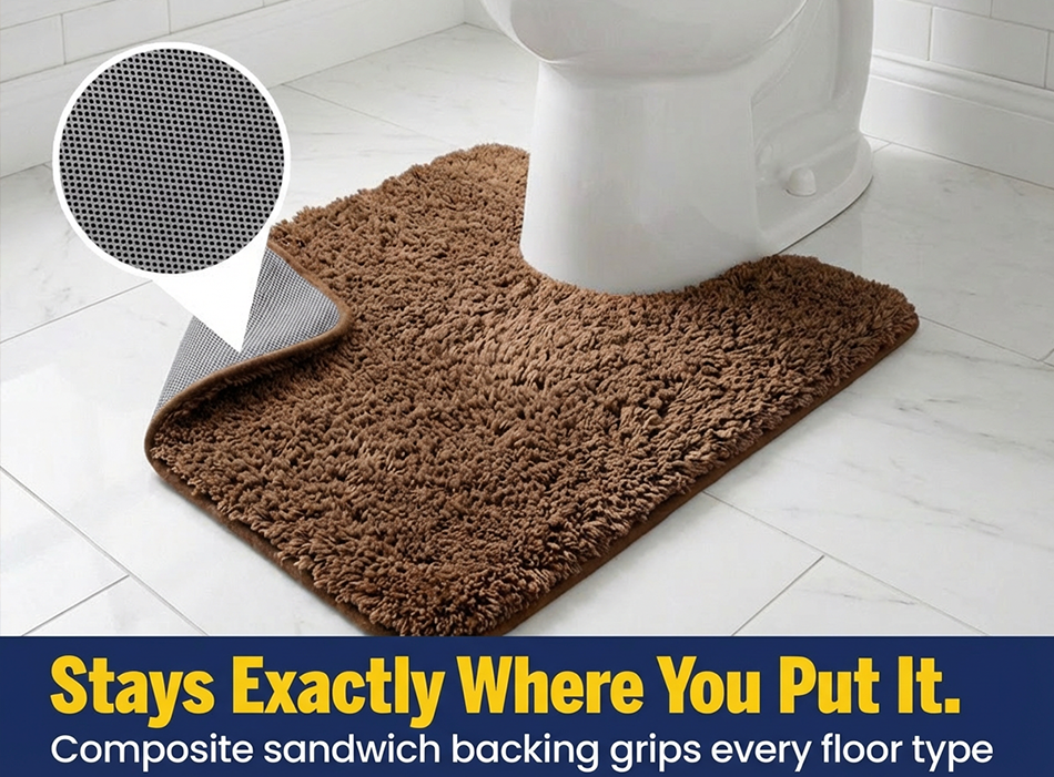 Muddy Mat® Fluffy Bathroom Rugs 2 Piece Set, Soft Absorbent Microfiber Bath Mats, Non Slip, Quick Dry, Machine Washable for Floor, Tub, Shower & Toilet, 20"x30" + 20"x20" U-Shaped