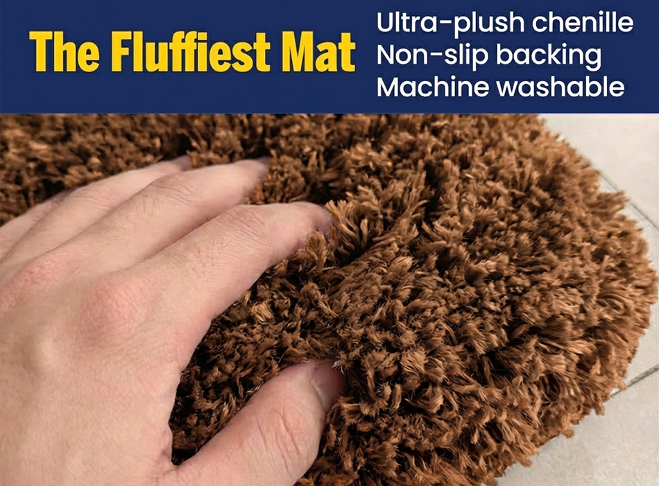 Muddy Mat® Fluffy Bathroom Rug, Soft Absorbent Microfiber Bath Mat, Non Slip, Quick Dry, Machine Washable for Bathroom Floor, Tub, Shower, Toilet and Sink