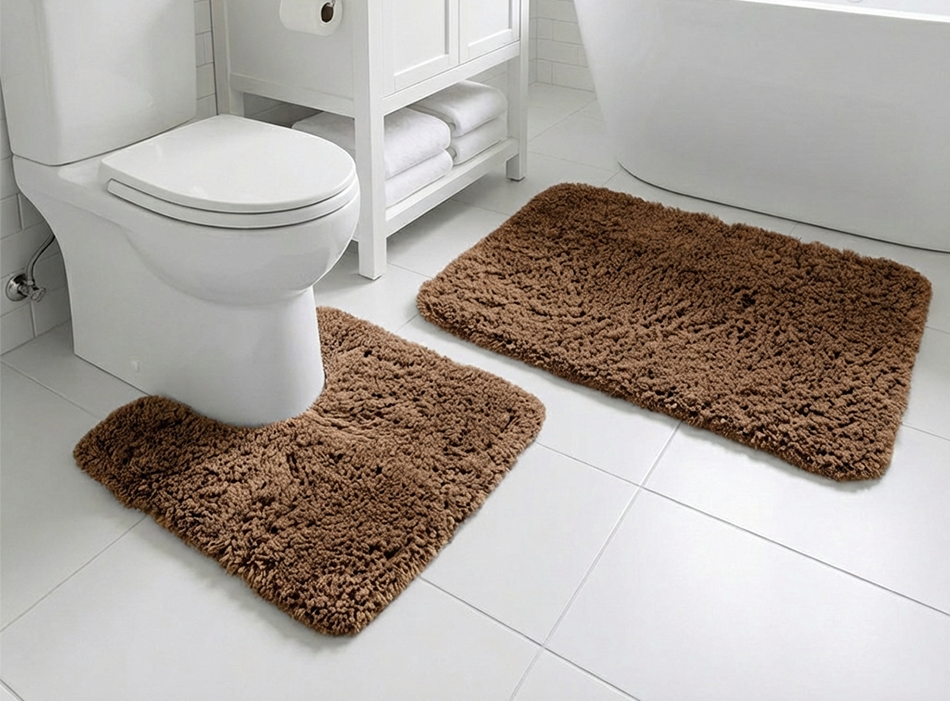 Muddy Mat® Fluffy Bathroom Rugs 2 Piece Set, Soft Absorbent Microfiber Bath Mats, Non Slip, Quick Dry, Machine Washable for Floor, Tub, Shower & Toilet, 20"x30" + 20"x20" U-Shaped