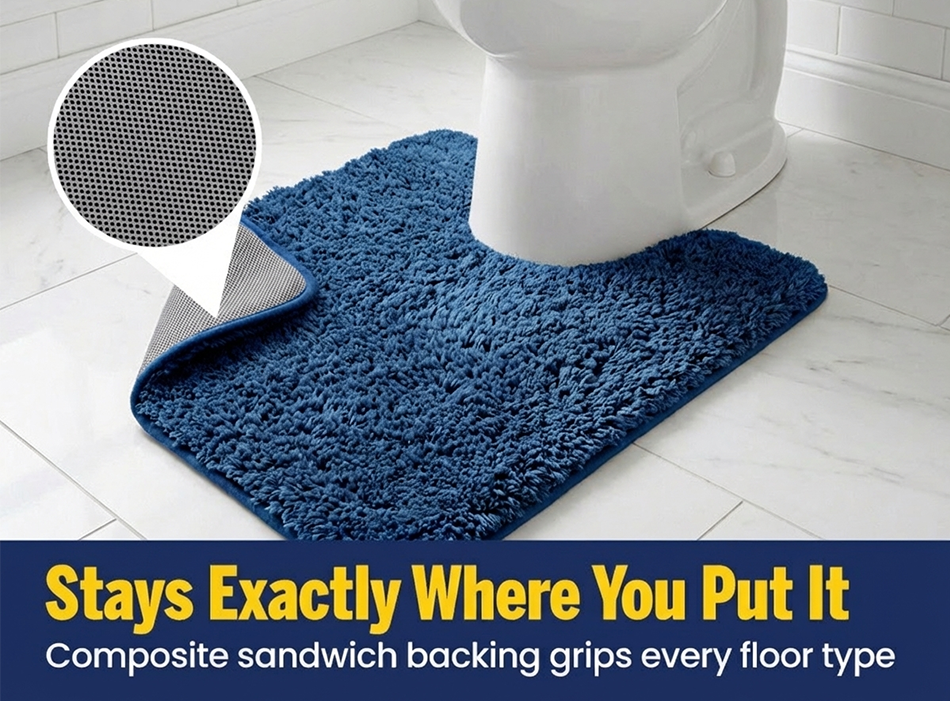 Muddy Mat® Fluffy Bathroom Rugs 2 Piece Set, Soft Absorbent Microfiber Bath Mats, Non Slip, Quick Dry, Machine Washable for Floor, Tub, Shower & Toilet, 20"x30" + 20"x20" U-Shaped