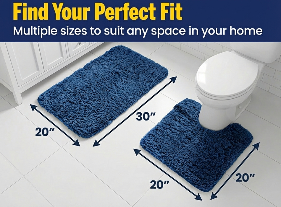 Muddy Mat® Fluffy Bathroom Rugs 2 Piece Set, Soft Absorbent Microfiber Bath Mats, Non Slip, Quick Dry, Machine Washable for Floor, Tub, Shower & Toilet, 20"x30" + 20"x20" U-Shaped