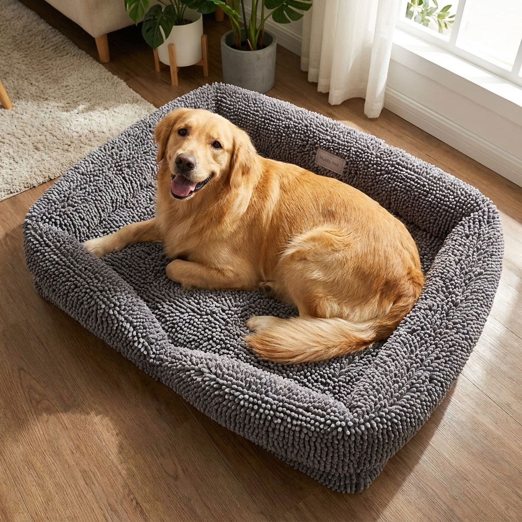 Muddy Mat® Cloud K-9 Rectangle Dog Bed for Dogs & Cats, Chenille Bolster Bed with Foam Support, Machine Washable Removable Cover, Slip Resistant Crate & Couch Bed