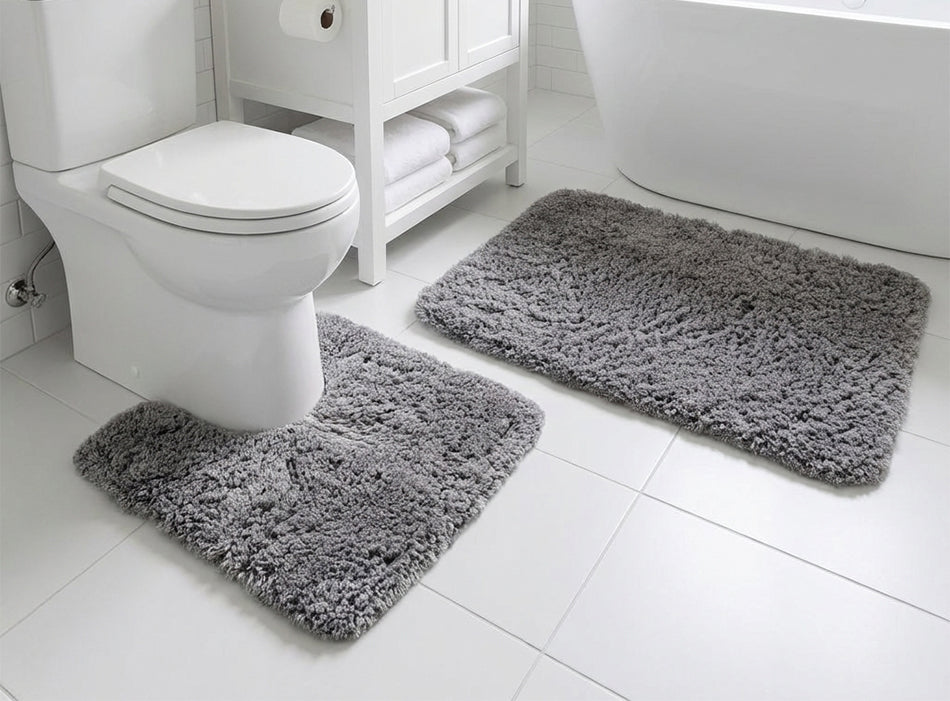 Muddy Mat® Fluffy Bathroom Rugs 2 Piece Set, Soft Absorbent Microfiber Bath Mats, Non Slip, Quick Dry, Machine Washable for Floor, Tub, Shower & Toilet, 20"x30" + 20"x20" U-Shaped