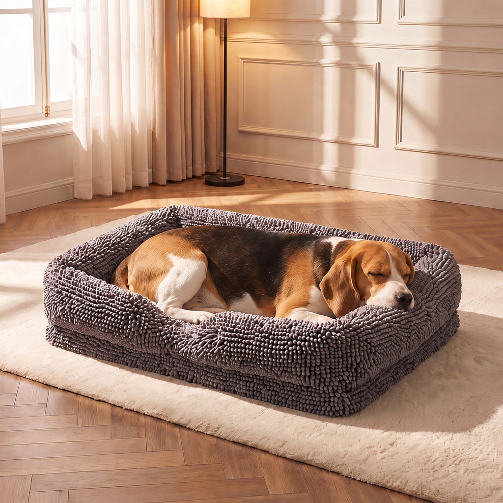 Muddy Mat® Cloud K-9 Rectangle Dog Bed for Dogs & Cats, Chenille Bolster Bed with Foam Support, Machine Washable Removable Cover, Slip Resistant Crate & Couch Bed